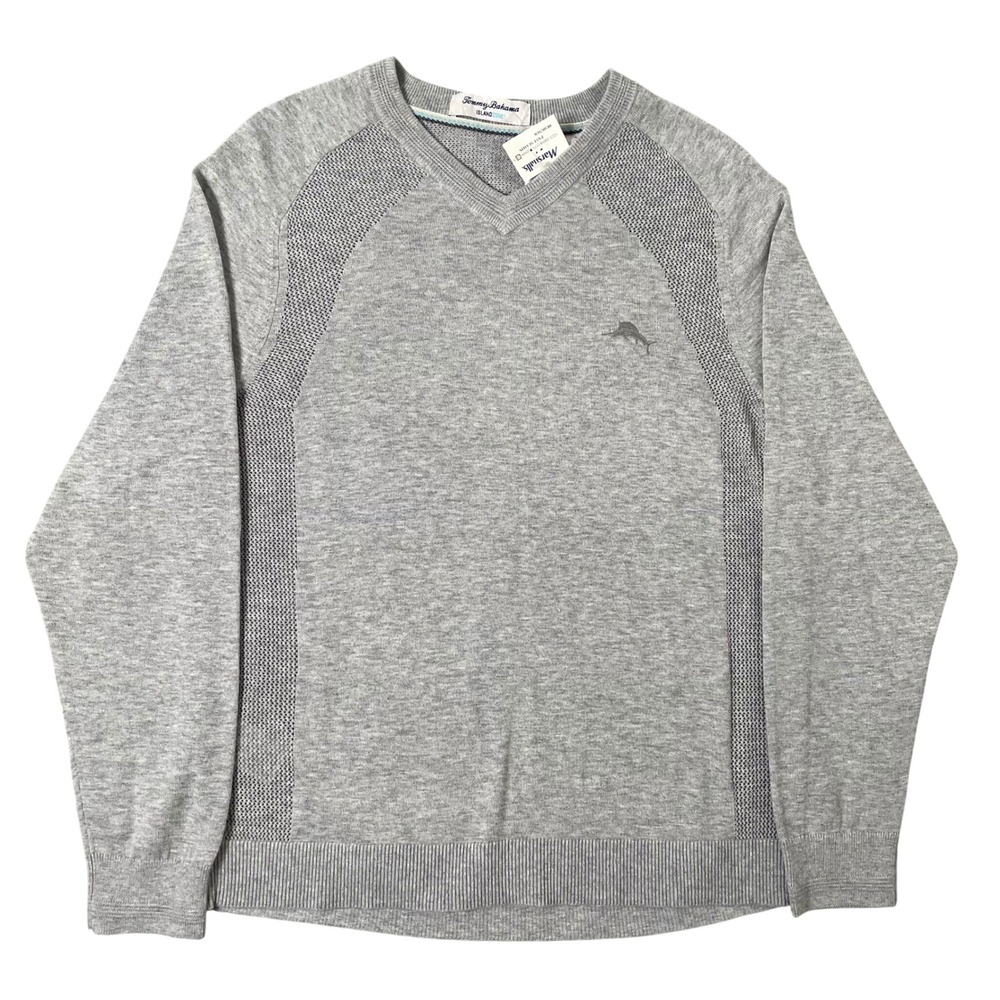 Tommy Bahama IslandZone Coolside V-Neck Sweater Mens Small Light‎ Grey